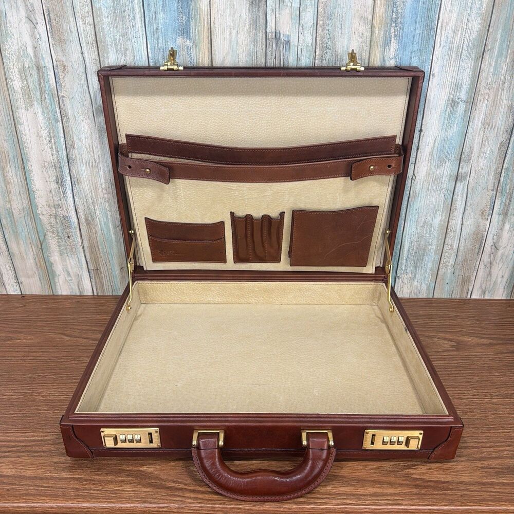 Vintage Firenze Italian Leather Hard Shell Attache Briefcase Brown Combo Lock